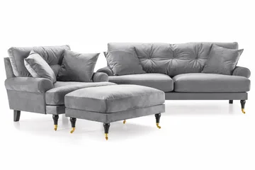 Andrew Sofagruppe 2-seter Sofa + Lenestol + Fotskammel i Fløyel