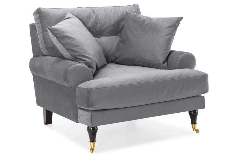 Andrew Sofagruppe 2-seter Sofa + Lenestol + Fotskammel i Fløyel - Lys grå - Møbler - Sofaer - Sofagrupper - Howard sofagruppe