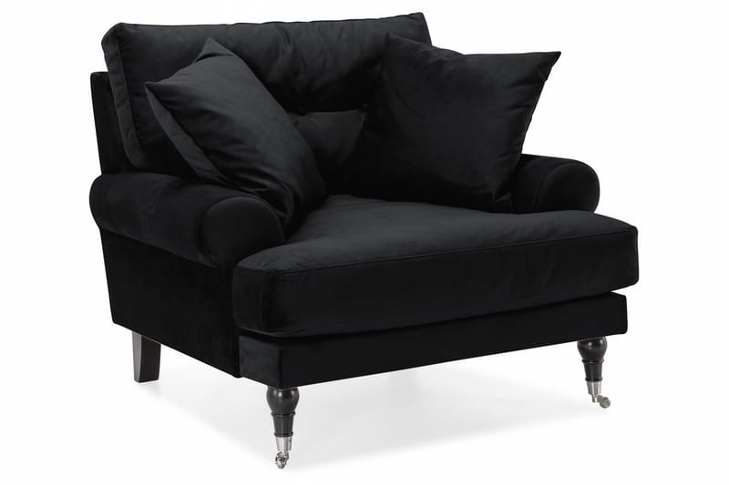 Andrew Sofagruppe 2-seter Sofa + Lenestol + Fotskammel i Fløyel - Svart - Møbler - Sofaer - Sofagrupper - Howard sofagruppe