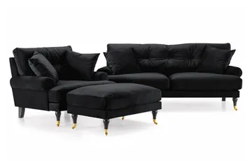 Andrew Sofagruppe 2-seter Sofa + Lenestol + Fotskammel i Fløyel