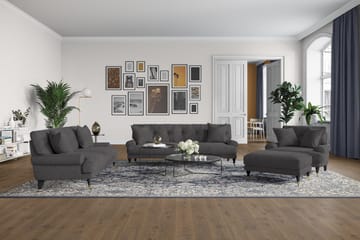 Andrew Sofagruppe 2-seter Sofa + Lenestol + Fotskammel i Stoff - Mørk grå - Møbler - Sofaer - Sofagrupper - Howard sofagruppe
