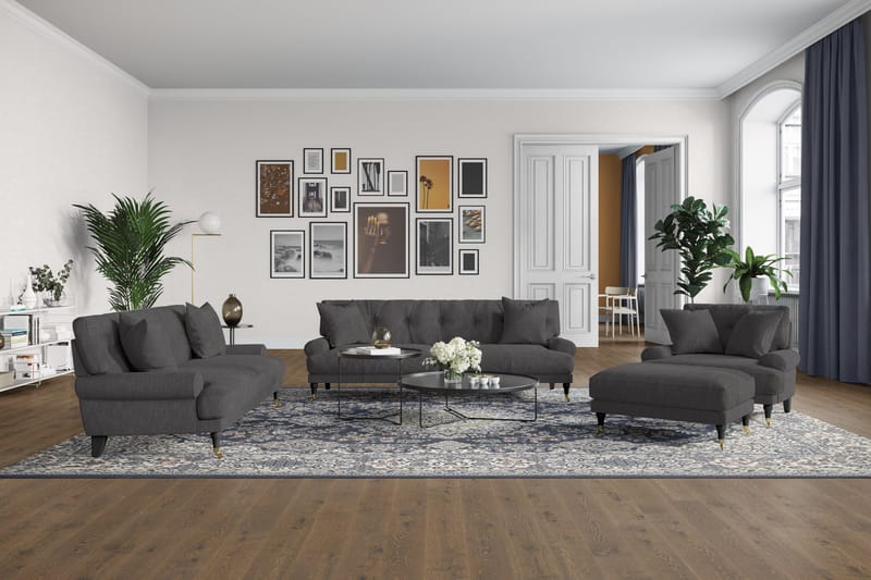 Andrew Sofagruppe 2-seter Sofa + Lenestol + Fotskammel i Stoff - Mørk grå - Møbler - Sofaer - Sofagrupper - Howard sofagruppe