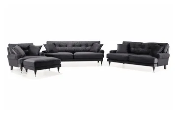 Andrew Sofagruppe 3-seter + 2-seter Sofa + Lenestol + Fotskammel i Fløyel - Mørk grå - Møbler - Sofaer - Sofagrupper - Howard sofagruppe