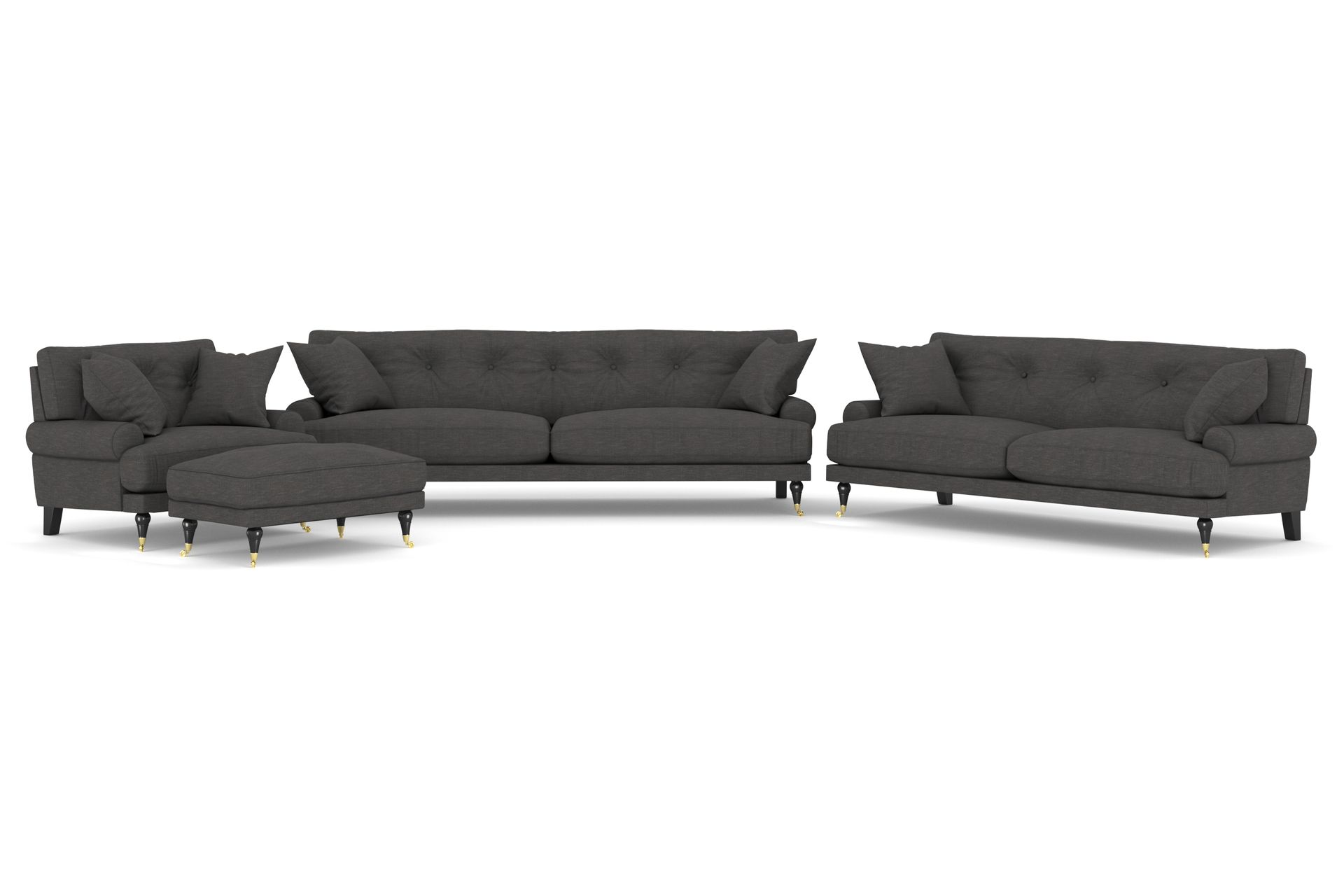 Andrew Sofagruppe 3-seter + 2-seter Sofa + Lenestol + Fotskammel i Fløyel - Mørk grå - Møbler - Sofaer - Sofagrupper - Howard sofagruppe