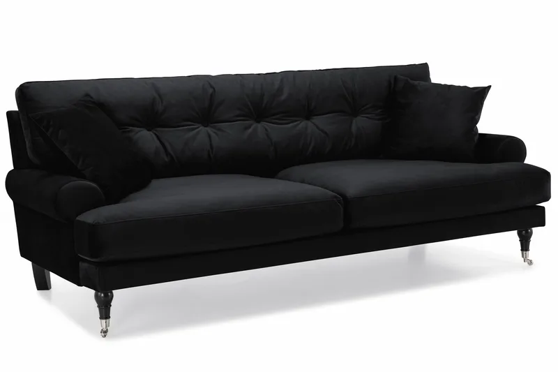 Andrew Sofagruppe 3-seter + 2-seter Sofa + Lenestol + Fotskammel i Fløyel - Svart - Møbler - Sofaer - Sofagrupper - Howard sofagruppe