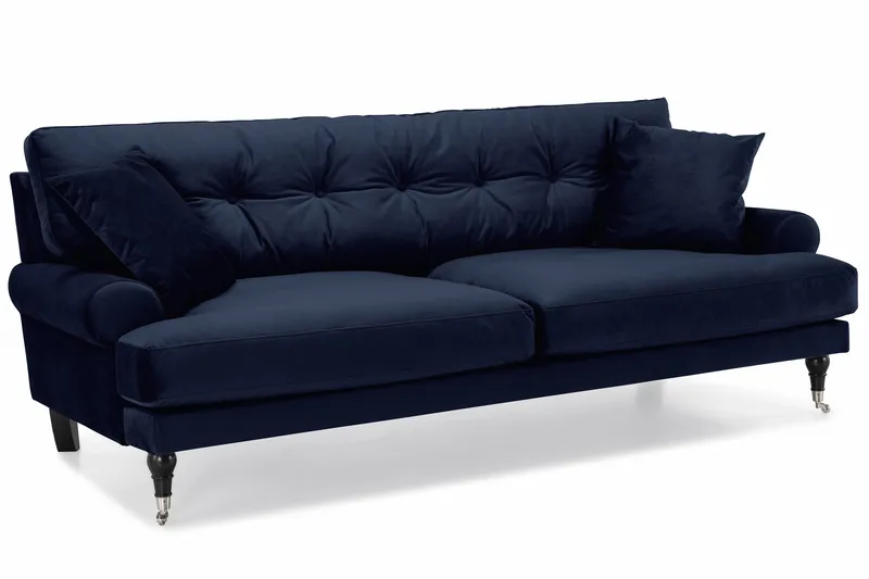 Andrew Sofagruppe 3-seter + 2-seter Sofa + Lenestol + Fotskammel i Fløyel - Blå - Møbler - Sofaer - Sofagrupper - Howard sofagruppe