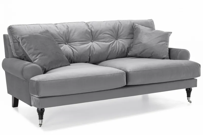 Andrew Sofagruppe 3-seter + 2-seter Sofa + Lenestol + Fotskammel i Fløyel - Lys grå - Møbler - Sofaer - Sofagrupper - Howard sofagruppe