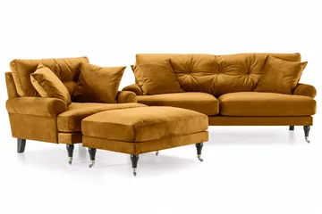 Andrew Sofagruppe 3-seter + 2-seter Sofa + Lenestol + Fotskammel i Fløyel