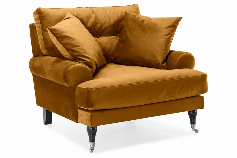 Andrew Sofagruppe 3-seter + 2-seter Sofa + Lenestol + Fotskammel i Fløyel - Mørk gul - Møbler - Sofaer - Sofagrupper - Howard sofagruppe