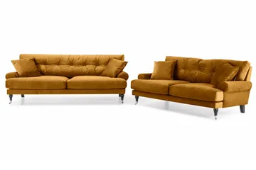 Andrew Sofagruppe 3-seter + 2-seter Sofa + Lenestol + Fotskammel i Fløyel