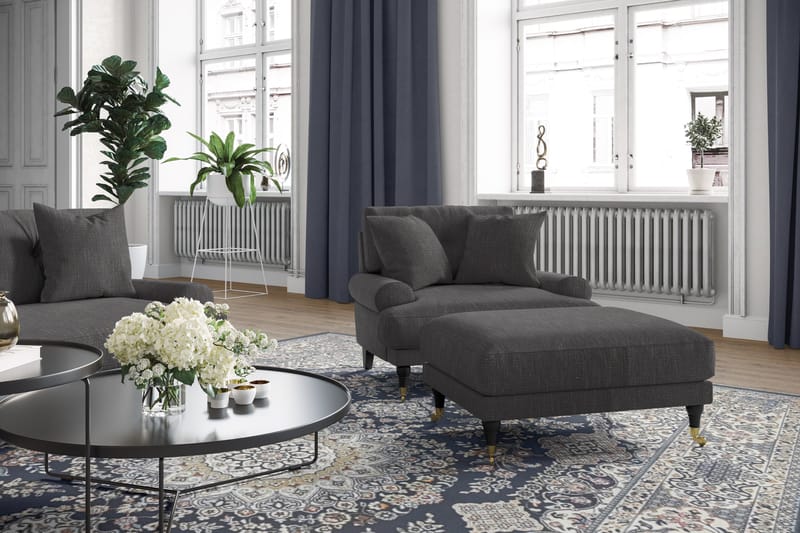 Andrew Sofagruppe 3-seter + 2-seter Sofa + Lenestol + Fotskammel i Stoff - Mørk grå - Møbler - Sofaer - Sofagrupper - Howard sofagruppe