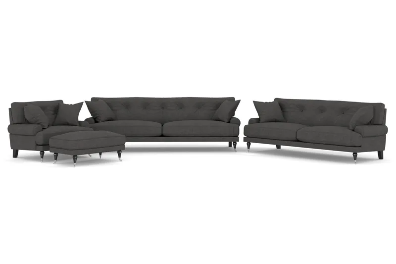Andrew Sofagruppe 3-seter + 2-seter Sofa + Lenestol + Fotskammel i Stoff, Mørk grå