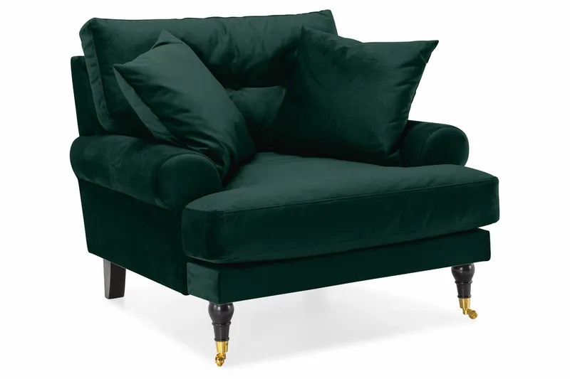 Andrew Sofagruppe 3-seter Sofa + Lenestol + Fotskammel i Fløyel - Grønn - Møbler - Sofaer - Sofagrupper - Howard sofagruppe