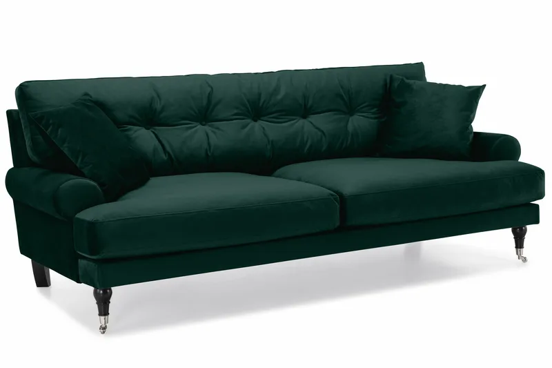 Andrew Sofagruppe 3-seter Sofa + Lenestol + Fotskammel i Fløyel - Grønn - Møbler - Sofaer - Sofagrupper - Howard sofagruppe