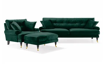 Andrew Sofagruppe 3-seter Sofa + Lenestol + Fotskammel i Fløyel - Grønn - Møbler - Sofaer - Sofagrupper - Howard sofagruppe