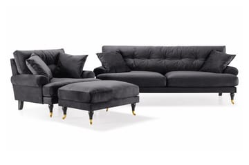 Andrew Sofagruppe 3-seter Sofa + Lenestol + Fotskammel i Fløyel