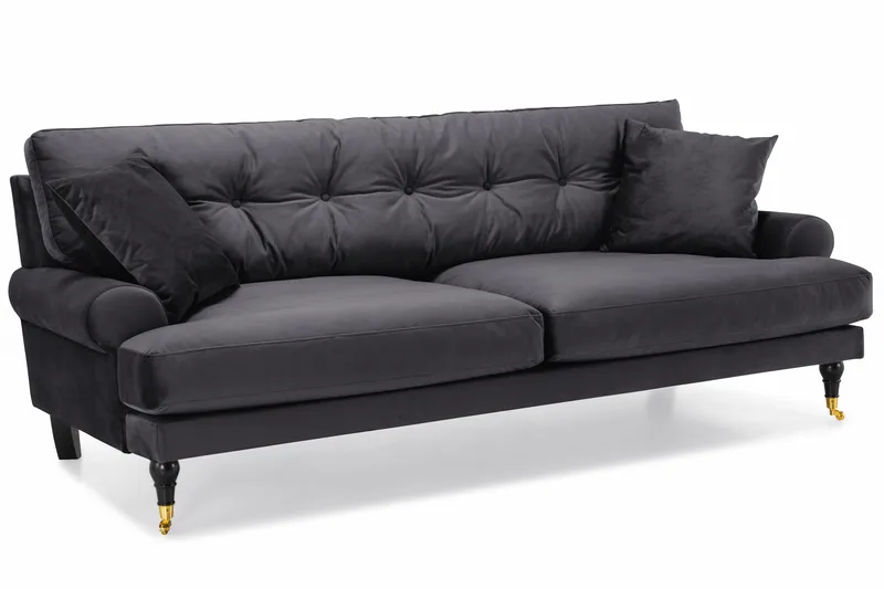 Andrew Sofagruppe 3-seter Sofa + Lenestol + Fotskammel i Fløyel - Mørk grå - Møbler - Sofaer - Sofagrupper - Howard sofagruppe