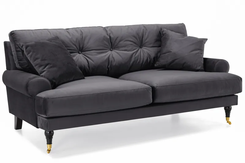 Andrew Sofagruppe 3-seter Sofa + Lenestol + Fotskammel i Fløyel - Mørk grå - Møbler - Sofaer - Sofagrupper - Howard sofagruppe
