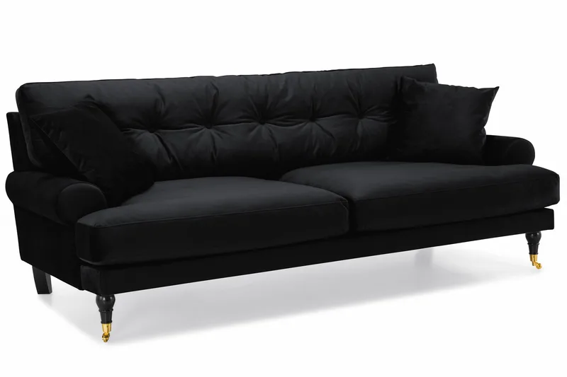 Andrew Sofagruppe 3-seter Sofa + Lenestol + Fotskammel i Fløyel - Svart - Møbler - Sofaer - Sofagrupper - Howard sofagruppe