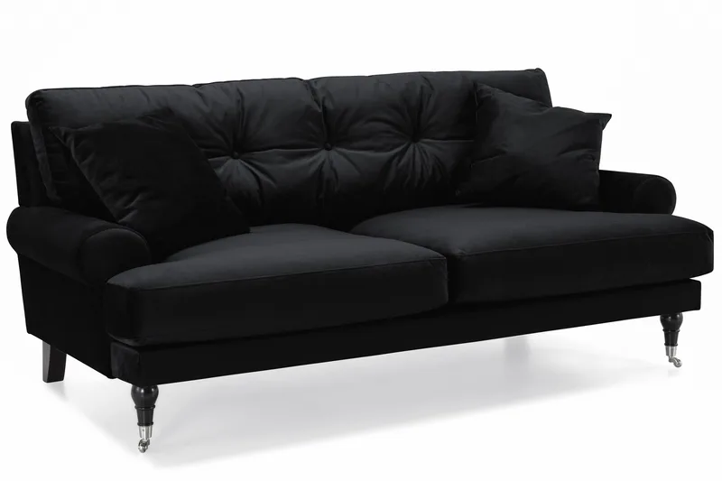 Andrew Sofagruppe 3-seter Sofa + Lenestol + Fotskammel i Fløyel - Svart - Møbler - Sofaer - Sofagrupper - Howard sofagruppe