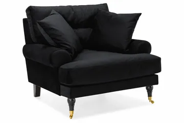 Andrew Sofagruppe 3-seter Sofa + Lenestol + Fotskammel i Fløyel - Svart - Møbler - Sofaer - Sofagrupper - Howard sofagruppe