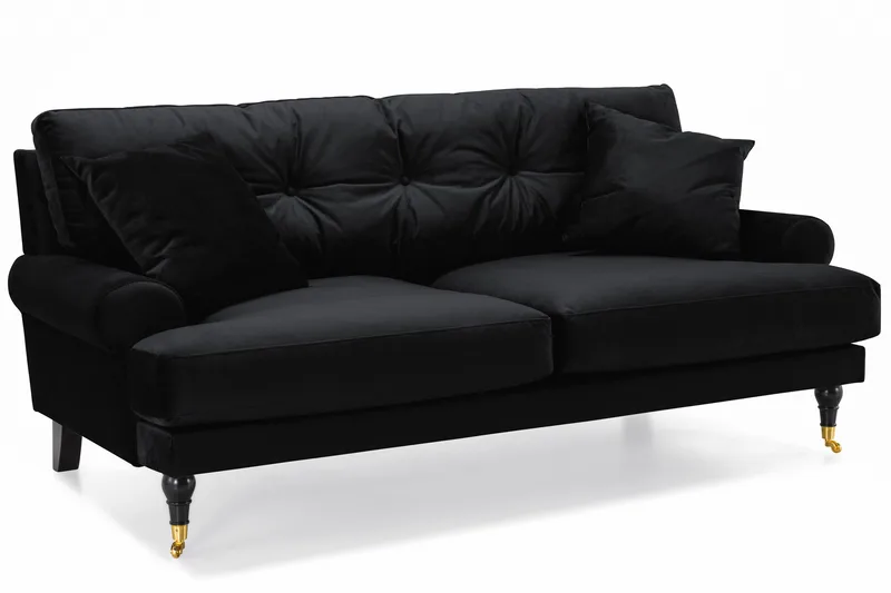 Andrew Sofagruppe 3-seter Sofa + Lenestol + Fotskammel i Fløyel - Svart - Møbler - Sofaer - Sofagrupper - Howard sofagruppe
