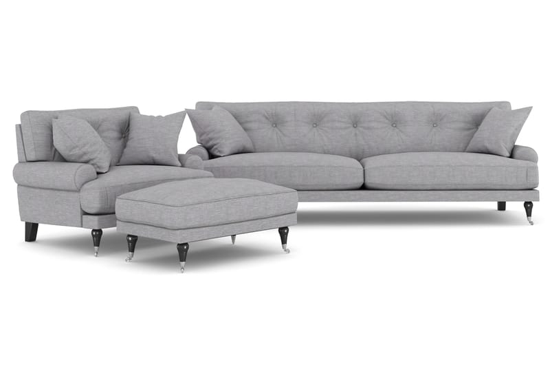 Andrew Sofagruppe 3-seter Sofa + Lenestol + Fotskammel i Stoff - Grå - Møbler - Sofaer - Sofagrupper - Howard sofagruppe