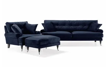 Andrew Sofagruppe 3-seter Sofa + Lenestol + Fotskammel i Fløyel