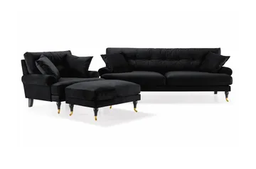 Andrew Sofagruppe 3-seter Sofa + Lenestol + Fotskammel i Fløyel