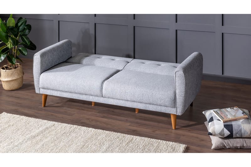 Arianda 3-seter Knappesydd Sofagruppe med Sovefunksjon i Stoff - Grå - Møbler - Sofaer - Sofagrupper