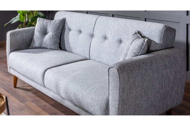 Arianda 3-seter Knappesydd Sofagruppe med Sovefunksjon i Stoff - Grå - Møbler - Sofaer - Sofagrupper