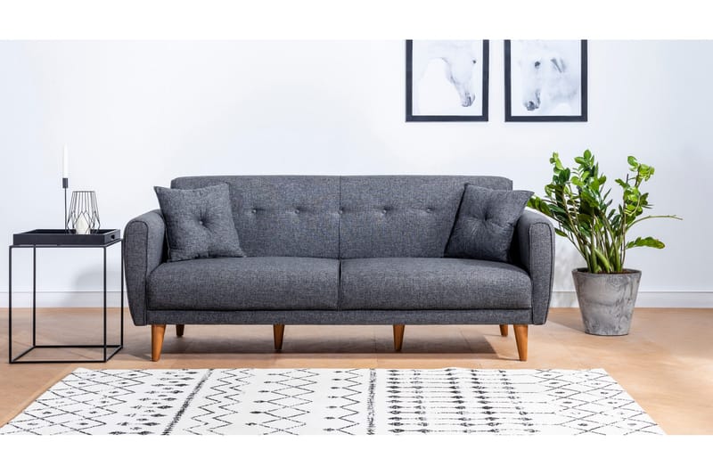 Arianda 3-seter Knappesydd Sofagruppe med Sovefunksjon i Stoff - Mørkegrå - Møbler - Sofaer - Sofagrupper