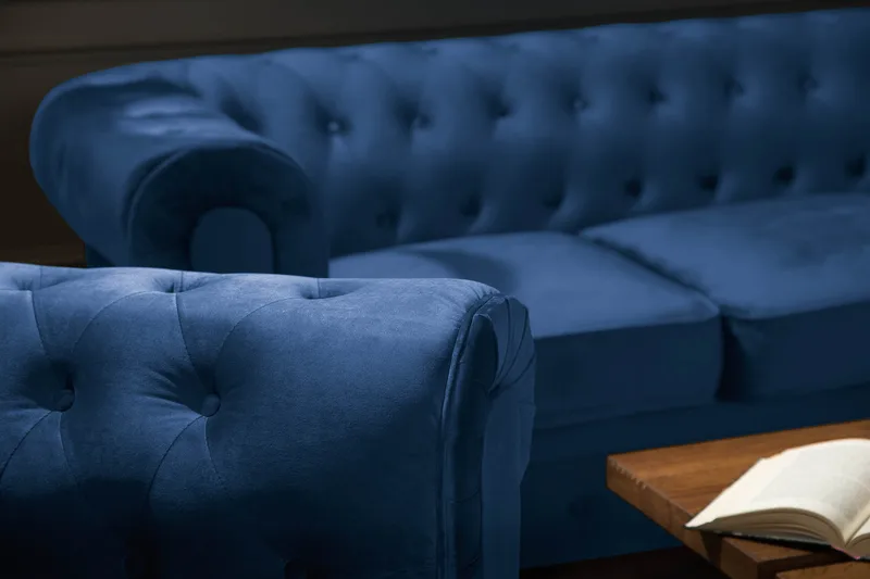 Chesterfield Luksus Sofagruppe 3+2+1 i Fløyel - Blå - Møbler - Sofaer - Sofagrupper - Sofagruppe 3 2 1