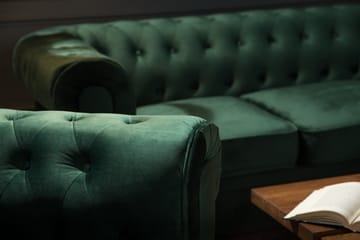 Chesterfield Lyx Sofagruppe 2-seter+Lenestol Fløyel - Mørkgrønn - Møbler - Sofaer - Sofagrupper - Chesterfield sofagruppe