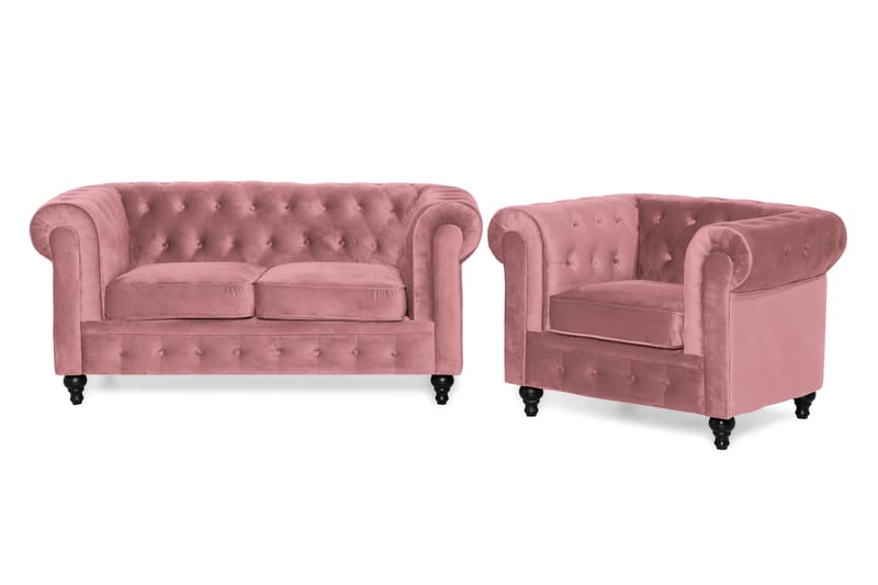 Chesterfield Lyx Sofagruppe 2-seter+Lenestol, Rosa