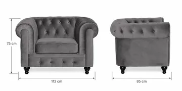 Chesterfield Lyx Sofagruppe 3+2+1 i Fløyel - Grå - Møbler - Sofaer - Sofagrupper - Chesterfield sofagruppe