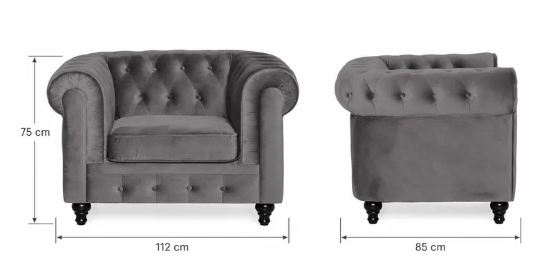 Chesterfield Lyx Sofagruppe 3+2+1 i Fløyel - Grå - Møbler - Sofaer - Sofagrupper - Chesterfield sofagruppe