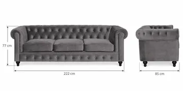 Chesterfield Lyx Sofagruppe 3+2+1 i Fløyel - Grå - Møbler - Sofaer - Sofagrupper - Chesterfield sofagruppe