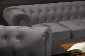 Chesterfield Lyx Sofagruppe 3+2+1 i Fløyel - Mørkgrå - Møbler - Sofaer - Sofagrupper - Sofagruppe 3 2 1