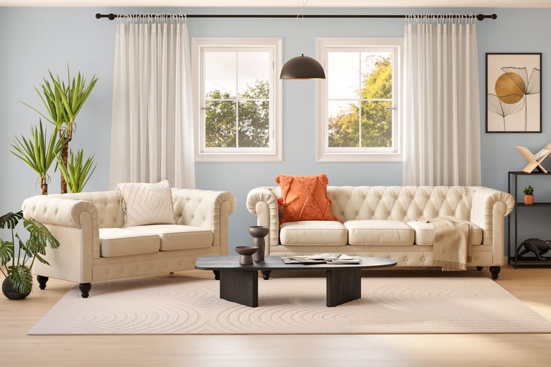 Chesterfield Lyx Sofagruppe 3-seter + 2-seter - Beige - Møbler - Sofaer - Sofagrupper - Chesterfield sofagruppe