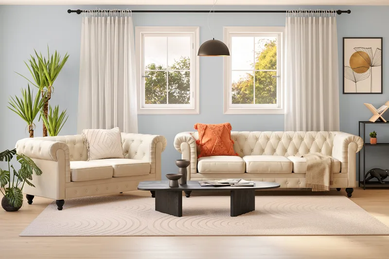 Chesterfield Lyx Sofagruppe 3-seter+2-seter - Beige - Møbler - Sofaer - Sofagrupper - Chesterfield sofagruppe