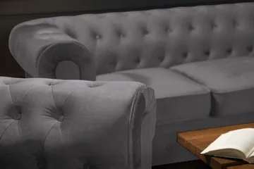 Chesterfield Luksus Sofagruppe 3+2 i Fløyel - Mørkegrå - Møbler - Sofaer - Sofagrupper - Chesterfield sofagruppe