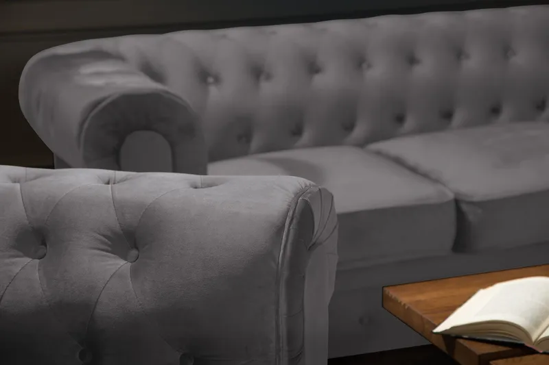 Chesterfield Luksus Sofagruppe 3+2 i Fløyel - Mørkegrå - Møbler - Sofaer - Sofagrupper - Chesterfield sofagruppe