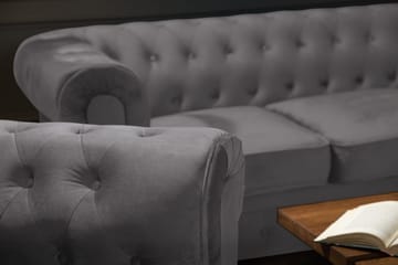 Chesterfield Lyx Sofagruppe 2-seter+Lenestol Fløyel - Mørkegrå - Møbler - Sofaer - Sofagrupper - Chesterfield sofagruppe