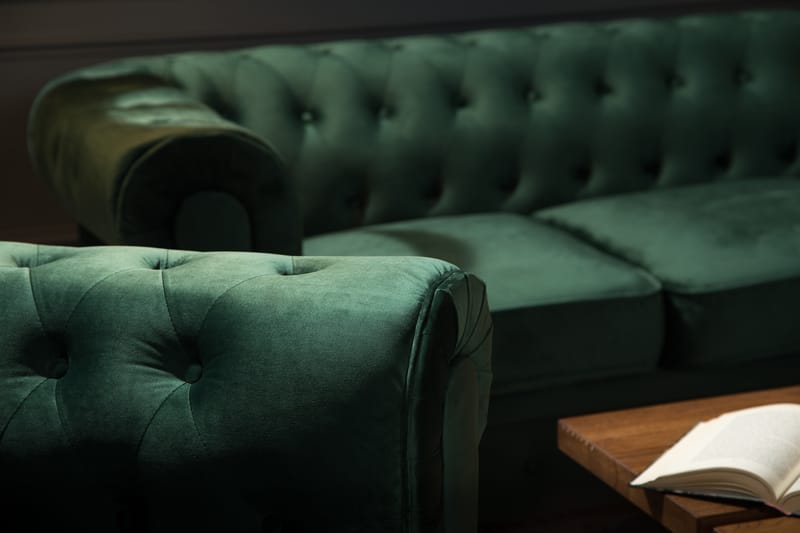 Chesterfield Lyx Sofagruppe 3+2+1 i Fløyel - Mørkgrønn - Møbler - Sofaer - Sofagrupper - Sofagruppe 3 2 1