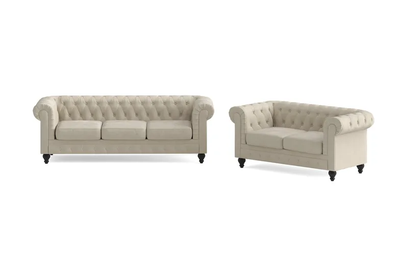 Chesterfield Lyx Sofagruppe 3-seter + 2-seter, Beige