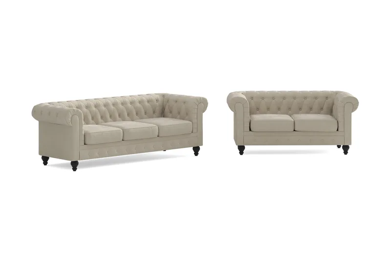 Chesterfield Lyx Sofagruppe 3-seter + 2-seter - Beige - Møbler - Sofaer - Sofagrupper - Chesterfield sofagruppe