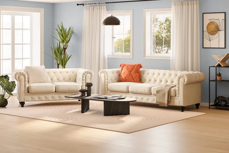 Chesterfield Lyx Sofagruppe 3-seter + 2-seter - Beige - Møbler - Sofaer - Sofagrupper - Chesterfield sofagruppe