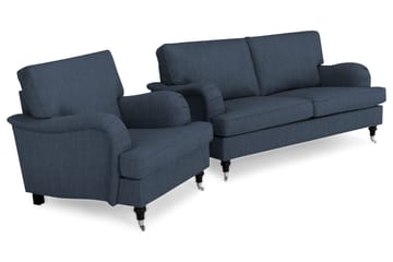 Howard Classic Sofagruppe 2-seters + Lenestol i Stoff - Blå - Møbler - Sofaer - Sofagrupper - Chesterfield sofagruppe