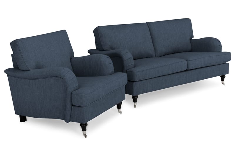 Howard Classic Sofagruppe 2-seters + Lenestol i Stoff - Blå - Møbler - Sofaer - Sofagrupper - Chesterfield sofagruppe